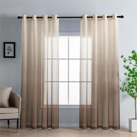 DWCN Gradient Voile Curtain Brown Net Curtains for Windows Sheer Curtains for Living Room Eyelet Curtains 55 x 84 Inch(Width x Length), 2 Panels