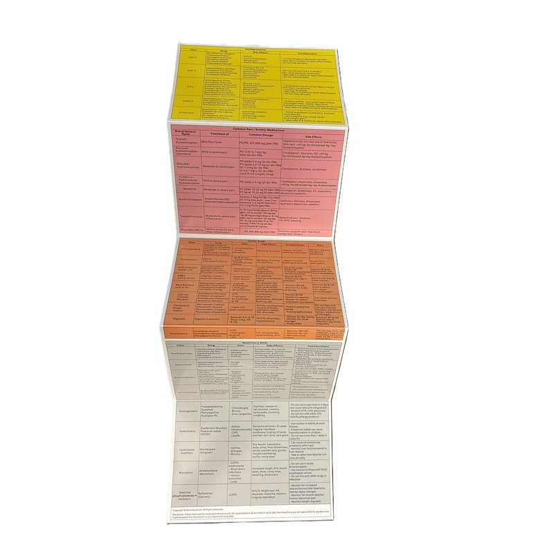 Nurse Study Guide (10 page Laminated Medication Cheat Sheet)