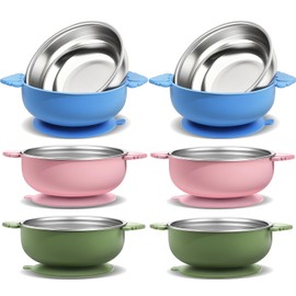Tikmos 6 Pack Stainless Steel Baby Bowls with Suction 2-in-1 BPA-Free Removable Silicone Sleeve, Non Slip, Anti Scald, Unbreakable, Dishwasher Safe for Toddler Kids Food Feeding