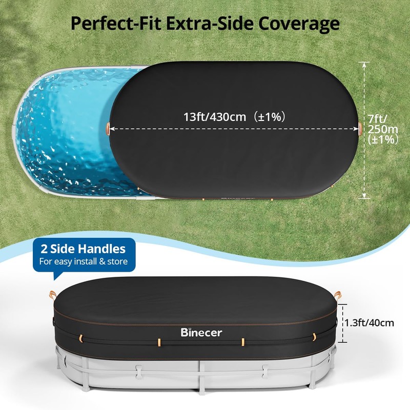 Binecer Rectangular Pool Cover with Reflective Strips, Rectangle Pool Cover