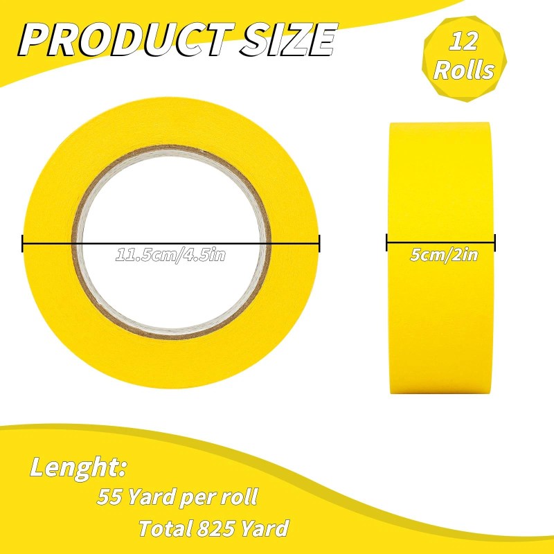 Oleitodh 12 Rolls Yellow Painters Tape Bulk 2 inch x