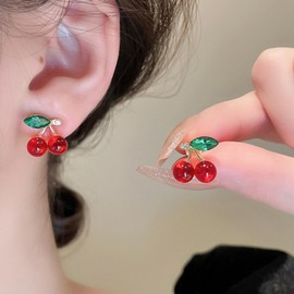 Cherry Earrings for Women Cherry Stud Earrings 3D Red Cherrys Earring Dangle Fruit Earring for Women Cherrys Jewelry Gifts