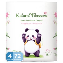 Natural Blossom Pull-On Baby Diapers | Ultra-Slim, Hypoallergenic, Super Soft, Vegan | Size 7 (5T-6T, 37 lbs and Over) | 72 Count
