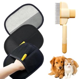 3 Pack Petlova Sweep Gloves, 2 Static Removal Gloves Pet Hair with a Flea Comb for Cats, Electrostatic Pet Hair Remover Glove for Daily Grooming, Bathing and Bonding with Pets, 15x20cm