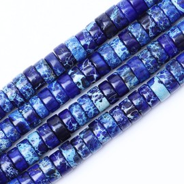 Natural Stone Heishi Beads for Necklace Making, 4mm x 2mm Small Flat Round Stone Loose Heishi Disc Gemstone Beads for Jewelry Making Craft Bracelet Earrings Necklace - Deep Blue Imperial Jasper