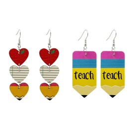 Teacher Earrings for Women Heart Pencil Dangle Back to School Earrings for Teachers First Day of School Teacher Gifts (A-Penci)