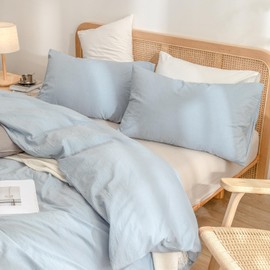 BESTOUCH Cooling Duvet Cover for Weighted Blankets 100% Washed Cotton Linen Feel Super Soft Comfortable Chic Breathable Blanket Cover (Cornflower Blue, 60"x80")