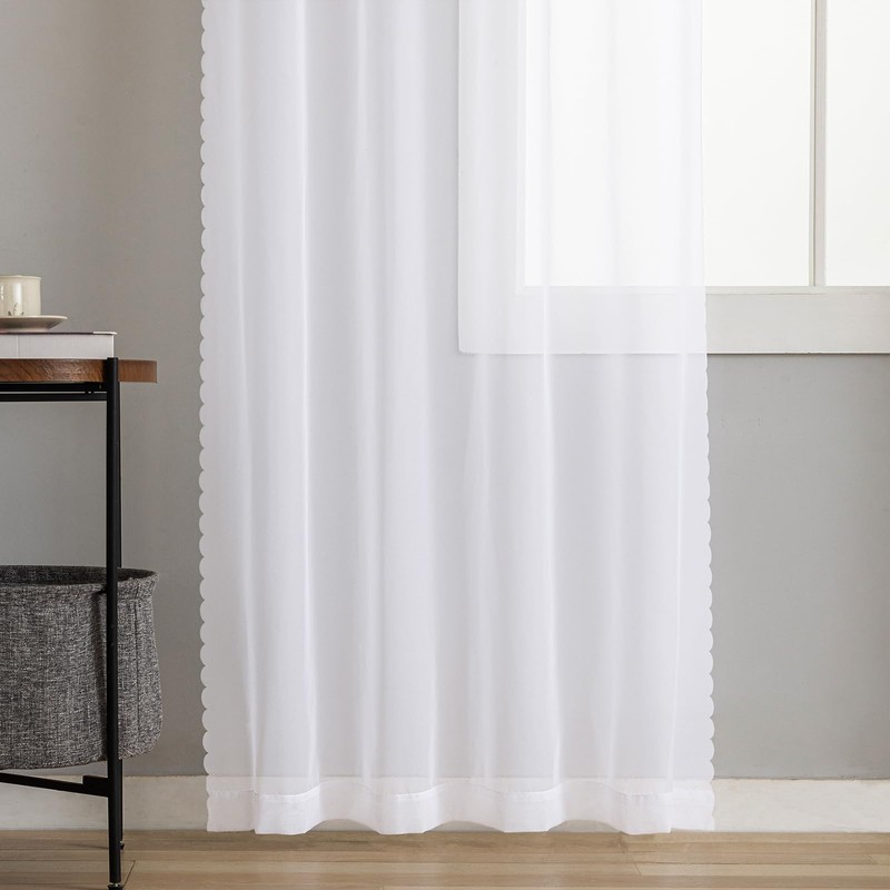 Window Curtains White Sheer Curtains 90 Inches Long 2 Panels