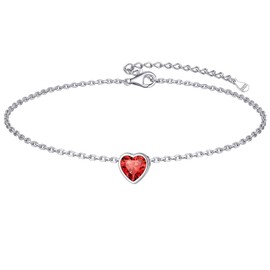 ChicSilver 925 Sterling Silver 6mm Heart July Birthstone Ankle Bracelets for Women Simple Dainty Foot Chains Summer Beach Anklet Jewelry