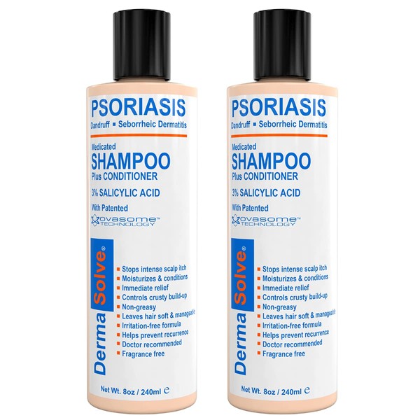 Scalp Psoriasis Shampoo & Conditioner (2-pack) Naturally Heals Dandruff Seborrheic Dermatitis Itchy Flakey Inflamed Skin and Provides Soothing Moisturizing Relief - two 8 oz bottles by DermaSolve