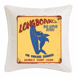 Reifen-Markt Cushion Cover 40 x 40 cm Longboard Big Wave Story Hawaii Surf Club Surfboard Longboard Surfboard Waves Beginner Shop Microfibre in White