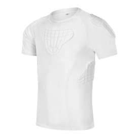 TUOYR Padded Shirt Youth Boys Padded Compression Sports Protective T-Shirt Rib Chest Protector Extreme Exercise (White Padded Shirt, Y-XL(Chest 30.5inch~32inch))