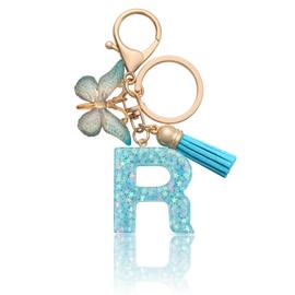 MORSUNBELA Keyring Letter Keyring Girls Initial Letter Keyring for Women Ladies Blue, Blue-r