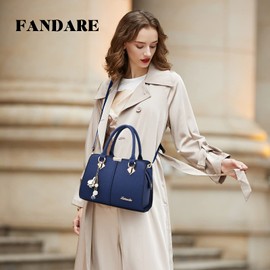 FANDARE Women's Handbag Shoulder Bag Women Shoulder Bag Shopper Tote Travel Handbag Shoulder Strap Evening Bag City Bag Waterproof PU Leather, Blue A, Retro