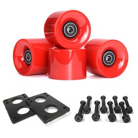 LOOEEL 70mm Longboard Wheels 80A Contains ABEC-9 Bearings and Spacers,Skateboard Riser Pads,Skateboard Hardware Screws Bolts,fit for Your Longboard Skateboards.-Red