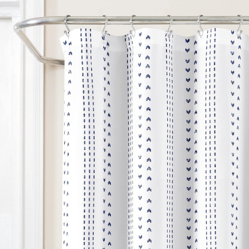 Lush Decor Hygge Stripe Shower Curtain, 72" x 72", Navy