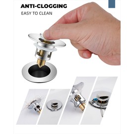 Hibbent 2PCS Sink Plug,Pop up Sink Plugs with Drain Strainer, Brass Bounce Core Push-Type Drain Plug, Universal Sink Stopper Replacement for Bathroom and Kitchen,Suitable for 25mm to 46mm,Chrome