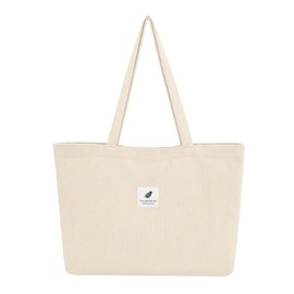 TeeYee Corduroy Bag Women's Shoulder Bag Tote Bag Corduroy Women's Shopper Handbag Shoulder Bags Work Office Travel Shopping School Everyday White L