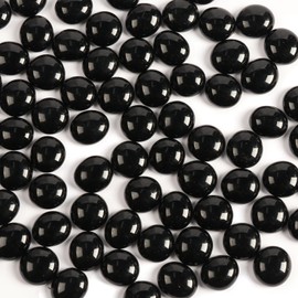 MBKHFLL 1lb Black Glass Marbles for Vase, 100 pcs Black Flat Glass Beads, Decorative Pebbles for Vase Fillers, Fish Tank, Plants, Flower Pots, Fountains, Crafts, Aquarium Rocks and Home Decor