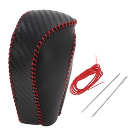 Motoforti Anti-Slip Gear Shift Knob Cover Car Stick Shifting Handle Protector for Mazda CX-30 2020-2022 Black Carbon Fiber Red Faux Leather
