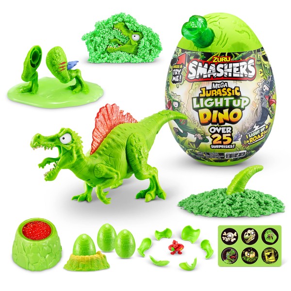 Smashers Mega Jurassic Light Up Dino Egg by ZURU, Spinosaurus, Collectible Egg with Over 25 Surprises, Volcano, Fossil Toy, Dinosaur Toys, T-Rex Toy for Boys and Kids, (Spinosaurus)