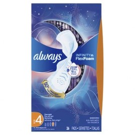 Always Infinity Size 4 Overnight Feminine Pads with Wings, Unscented, 28 Count (Packaging May Vary)
