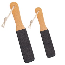 Pumice Stone for Feet, 2 Pcs Foot Scraper, Double Sided Foot Pumice with Wooden Handle, Universal Foot Scrubber Hard Skin for Hard Dead Skin Callus Remove in Shower (Black)