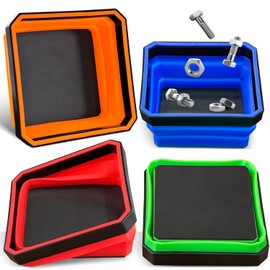 ARTIPOLY Collapsible Magnetic Parts Tray Set, 4 Pack Foldable Silicone Magnetic Tool Trays for Bolts Screws Nuts & Small Metal Parts, 4.5” Upgraded Square Silicone Bowls with Dual-Sided Magnetic Base