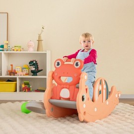 Costway 3-in-1 Toddler Slide Rocking Horse and Slide Set Gift Kids with Basketball Hoop