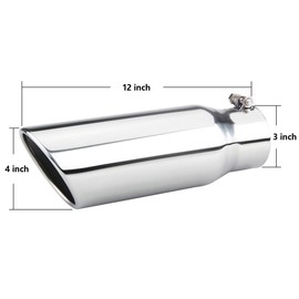 LCGP 3 Inch Inlet Exhaust Tip,3" x 4" x 12",Bolt On Stainless Steel Polished Diesel Exhaust Tailpipe Tip