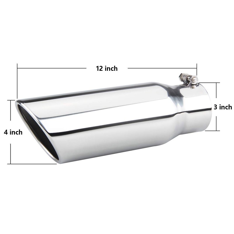 LCGP 3 Inch Inlet Exhaust Tip,3" x 4" x 12",Bolt