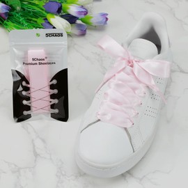 5Chaos Ribbon Satin Shoelaces, Silk Sheer Pink Boot Laces for Women Kids Girls Men, Funny Solid Color Shoestring (Pink, 31" (80cm))