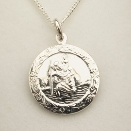 CJoL - Solid 925 Sterling Silver 20mm Round St Christopher Medal Pendant In Gift Box