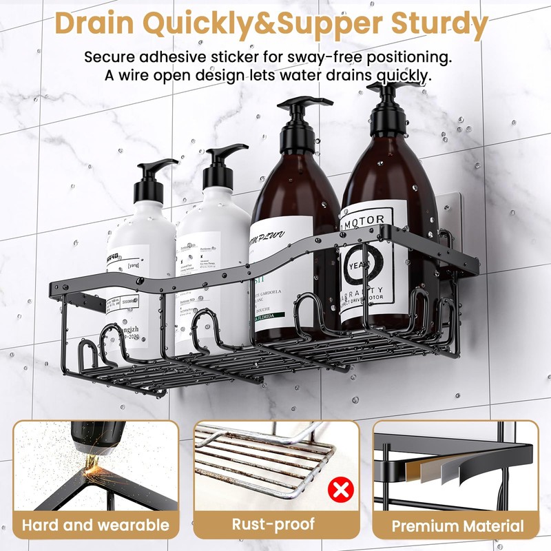 PKPD Rustproof Stainless Steel Shower Caddy 3 Pack, Bathroom Storage