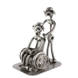 Steelman24 I Nuts and bolts sculpture Male-Nurse With A Wheel Chair With Personal Engraving I Handmade ornaments I I Metal figurine