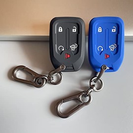 TANDRIVE 2PCS Silicone Smart Key Fob Case Cover For 2022 2021 2020 2019 Chevy Silverado And GMC Sierra 1500 2500HD 3500HD, Remote Protector Accessories Holder(5-Button,Black and Blue)