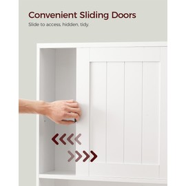 MAHANCRIS Over The Toilet Storage Cabinet, Farmhouse Storage Cabinet Over Toilet with Sliding Doors, Freestanding Bathroom Organizer with Adjustable Shelf, Space-Saving Toilet Rack, White TSWT8001