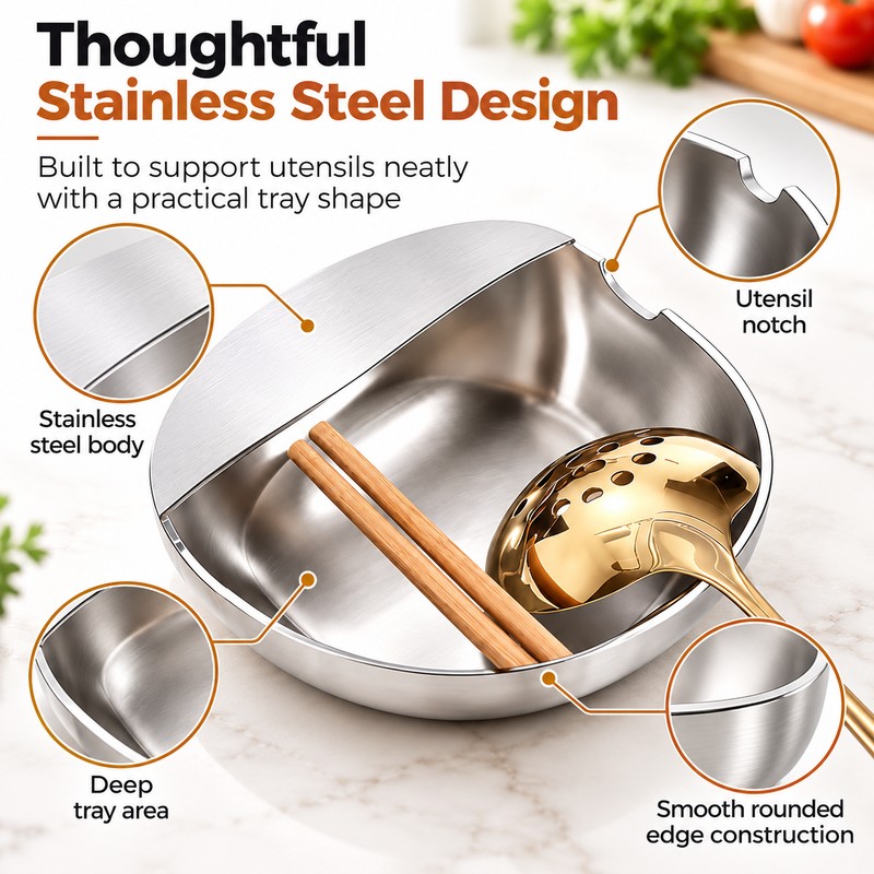 Stainless Steel Utensil Rack for Countertop Use – Self-Standing Ladle,