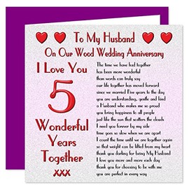 My Husband 5th Wedding Anniversary Card - On Our Wood Anniversary - 5 Years - Sentimental Verse I Love You