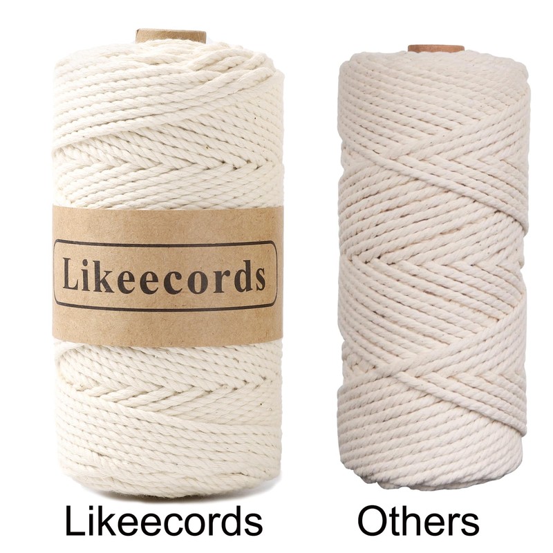 Likeecords Cotton Macrame Cord 3mm x 100m, 3 Strand Twisted,