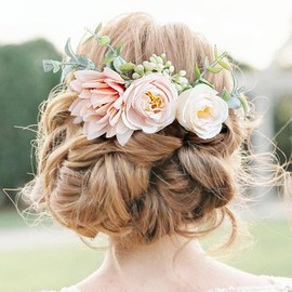 Fangsen Pink Wedding Boho Dahlia Rose Bud Flower Hair Clips Floral Hair Accessories for Brides and Bridesmaids Silver (Orange)