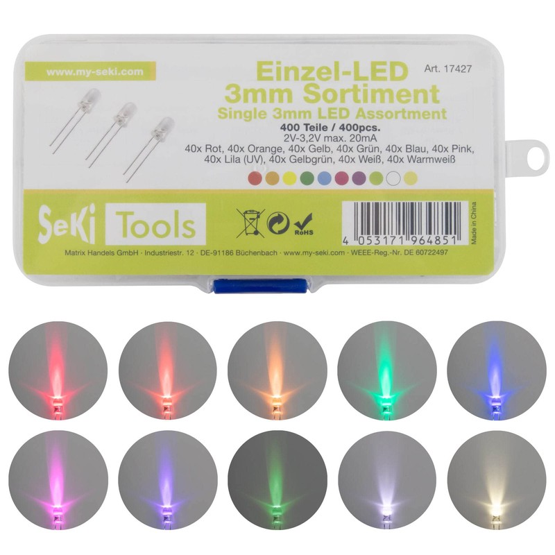 SeKi LED Assortment with 400 Pieces 3 mm LEDs -