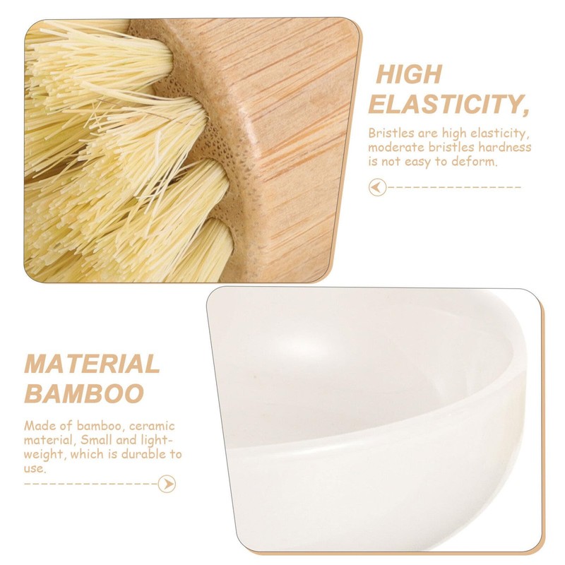 Bamboo Scrub Brushes with Ceramics Holder Mini Palm Scrub Brush