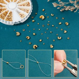 PandaHall Approx. 1591 Pieces Jewellery Making Set 12 Styles Golden Brass Crimp Beads Crimp Beads Knot Covers Half Round Open Crimp Bead Covers for DIY Crafts Necklace Bracelet