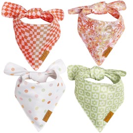 Remy+Roo - Bandanas para perro, paquete de 4 | Juego de margaritas, tela de poliéster duradera de alta calidad, forma única personalizada, ajuste ajustable, niña, enfriamiento, cachorro, cumpleaños, tallas S, L, XL (grande)