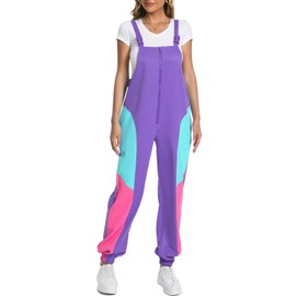 Yisfri Womens Retro 80s 90s One Piece Outfit Neon Windbreaker Overalls Theme Party Jumpsuit Rompers (US, Alpha, Small, Regular, Regular, Purple)