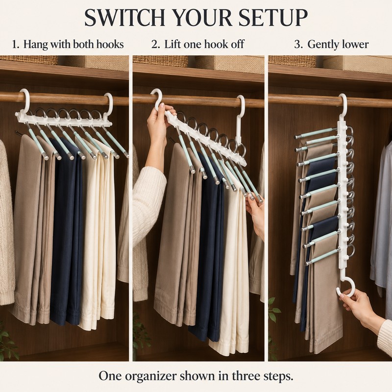 Space Saving Pants Hanger, 9-Tier Stainless Steel Closet Organizer with