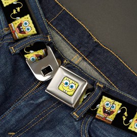 Nickelodeon unisex adult Buckle-down Seatbelt Spongebob Squarepants Belt, Multicolor, 1.5 Wide - 32-52 Inches in Length US