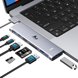USB C Hub Adapter for MacBook Pro/Air M1 M2 M3 2023 2022 2021 13" 15" 16", 7-in-2 Multiport HDMI MacBook Accessories Dongle with Thunderbolt 3, 4K HDMI, USB C 3.0, 2 USB 3.0, SD & microSD Card Reader