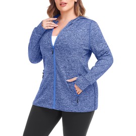 COOTRY Chaquetas de entrenamiento para mujer, talla grande, con cierre completa, ligeras, atléticas, con agujeros para el pulgar, A-thumb holes Blue, 1 X